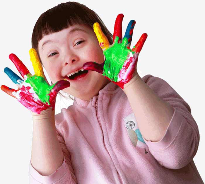 Girl with finger paint on her hands